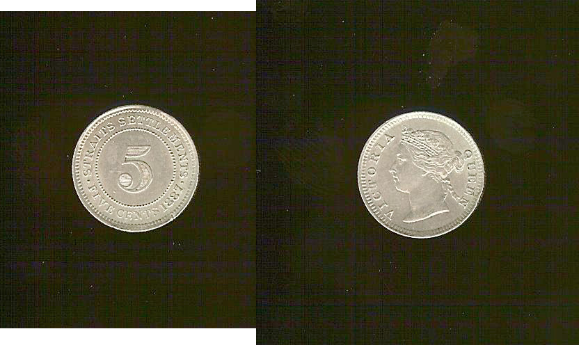 Straits Settlements 5 cents 1887 AU